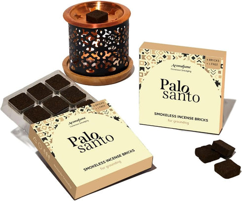 Aromafume Palo Santo Incense Bricks (2 Trays x 9 Pieces Each) with Snowflake Exotic Incense Diffuser | Ideal for deepened Spirituality, Meditation...