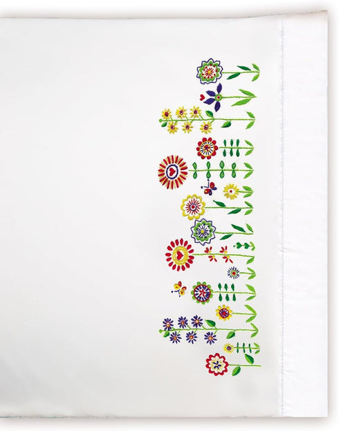 Tobin Stamped Pillowcases, Floral Whimsy, 20" x 30" Embroidery Kit, white with multicolor...