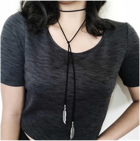 Boho Velvet Necklace Layered Black Suede Cord Choker Necklace Gothic Long Necklaces Chain Tassel Feather Drop Chain Necklace Jewelry for Women...