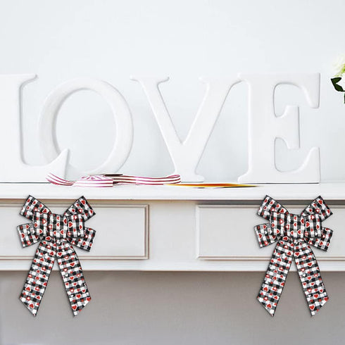 Hying 2 PCS Valentine's Day Bows for Wreath, Valentines Wreath Bows Black White Buffalo Plaid Bows Glitter Red Heart Bow Burlap Gift Bows for Fron...