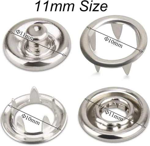 80 Sets 11mm Snaps Buttons Fastener , 7/16Inch Stainless Steel Open-Ring Cap Gripper Grip Prong No-Sew Button Fasteners Studs for DIY Baby Clothes...
