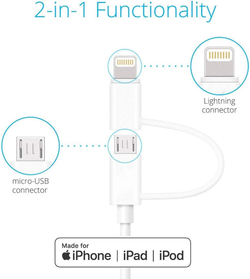 Apple MFi Certified 2 in 1 iPhone Charger Lightning Cable and Micro USB to USB Charger Cord, Compatible iPhone X, 8, 8 Plus,7 Plus, Android Data C...