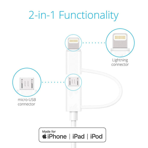 Apple MFi Certified 2 in 1 iPhone Charger Lightning Cable and Micro USB to USB Charger Cord, Compatible iPhone X, 8, 8 Plus,7 Plus, Android Data C...