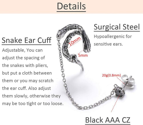 Chain Linked Upper Ear Stud Punk Sword Dangle Surgical Steel Helix Cartilage to Lobe Stud Earring...