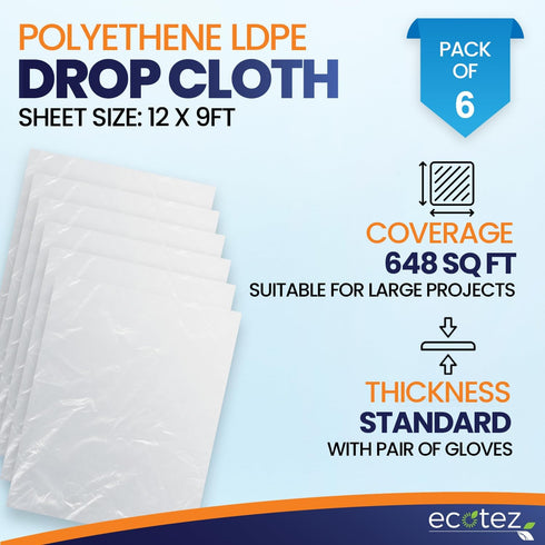 6 Pack 12 x 9 ft Extra Large Painter’s Plastic Drop Cloth Painting Sheet-Light & Durable Dust Cover-Clear Plastic Sheet-Plastic Sheeting-Plastic C...