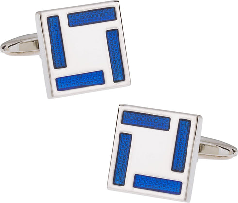 Unique Men's Blue Enamel Square Cufflinks with Travel Presentation Box...