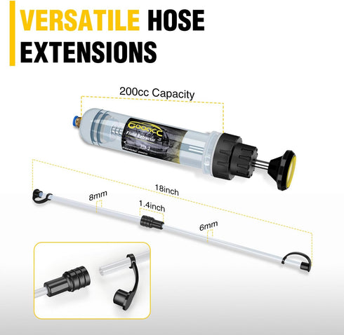 GOOACC Oil Extractor Pump Automotive, Fluid Extractor with Hose Oil Change Syringe Vacuum Pump Extractor, 200CC Manual Brake Fluid Extractor for C...