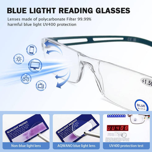 AQWANO Blue Light Blocking Computer Reading Glasses 5 Pack Clear Frame Rimless Readers Lightweight Comfortable Anti Glare Filter for Women Men, 3....