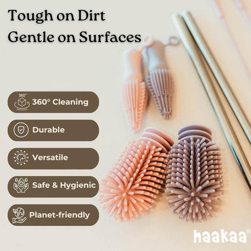 Haakaa Silicone Cleaning Brush Kit – Household Cleaning Brushes for Bottles and Crevices – Food-Grade Silicone: Dishwasher Safe (Brush-Grey)...