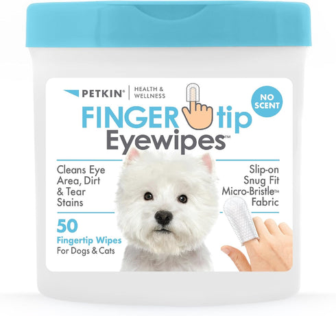 Petkin Fingertip Eye Wipes for Dogs and Cats, 50 Finger Wipes - Slip-On, Snug Fit, Micro-Bristle Fabric - Cleans Eye Area, Dirt and Tear Stains - ...