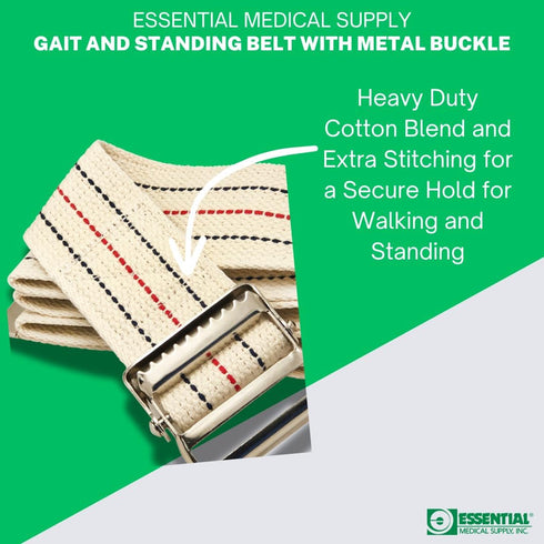 Essential Medical Supply Cotton Blend Walking Gait and Standing Belt with Secure Metal Buckle, 54 Inch Length - Perfect for Elderly and Patients R...