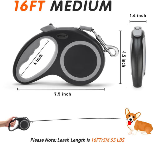 Retractable Dog Leash 16 FT Durable Comfortable Leash for Small Medium Dogs/Cats Up to 50 lbs, One-Handed Brake, Stainless Steel Spring, Strong Ny...