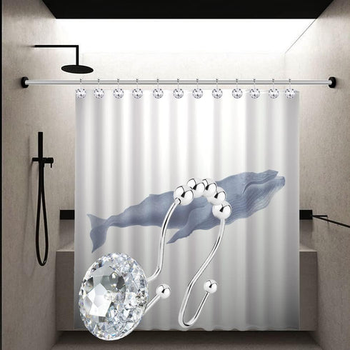 Shower Curtain Hooks Rings for Bathroom, 12PCS Double Hooks Glide Anti Rust Crystal Rhinestones Shower Curtain Rings Hangers for Shower Curtains, ...