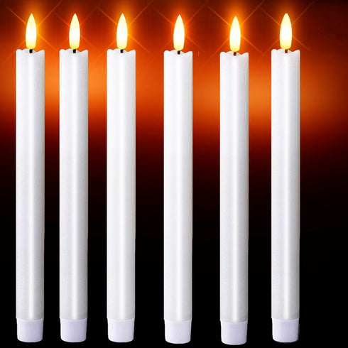Flameless Taper Candles with Timer,10 Inch LED White Candlesticks Flickering,Battery Operated 3D Flame Wick Window Candles,Plastic Fake Stick Cand...