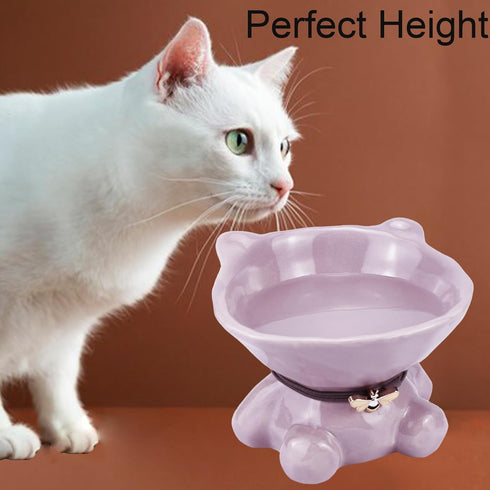 Ceramic Raised Cat Bowls for Indoor Cats Cute Elevated Cat Food Bowls 5.4 Inch Wide Whisker Friendly Purple Cat Water Bowl Dishwasher and Microwav...