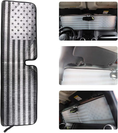 Windshield Flag Sunshade Sun Shade Heat Shield Sun Visor Mat Compatible with Jeep Wrangler Rubicon Sahara TJ JK JKU 2 Door & 4 Door...