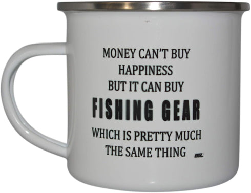 Rogue River Tactical Funny Fishing Camp Mug Enamel Camping Coffee Cup Gift Money Happiness Fishing Gear Fisherman Fish...