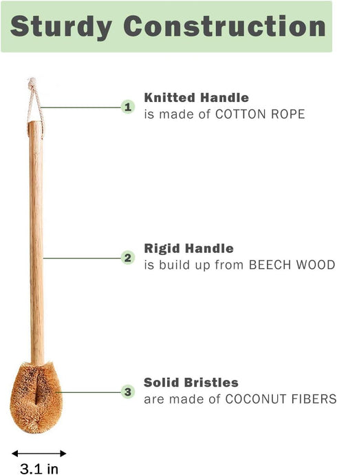 Updated Modern Version Toilet Bowl Brush, Natural Coconut Fiber Brush Head and Beechwood Handle for Bathroom Toilet - Sturdy, Deep Cleaning, Eco-F...