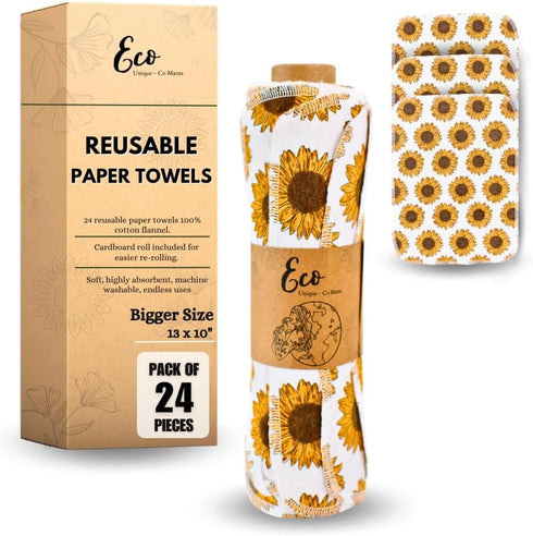 Reusable Paper Towels 24 Pack 13x10in, Sunflower Towels, Reusable Paper Towels Washable Roll, Kitchen Paper Towels, Reusable Napkins, Zero Waste, ...