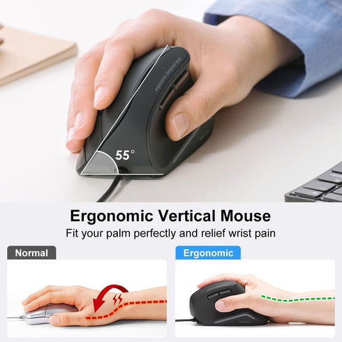 SANWA Wired Ergonomic Mouse, Optical Vertical Computer Mice, Reduce Wrist Strain, (1000/1600 Adjustable DPI, 6 Buttons) Compatible with MacBook, L...