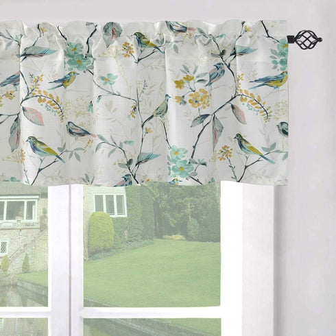Leeva Windows Valances for Bathroom, Birds Garden Print Pattern Thermal Insulated Short Curtains for Bedroom Kitchen, 52 x 12, Green, One Panel...