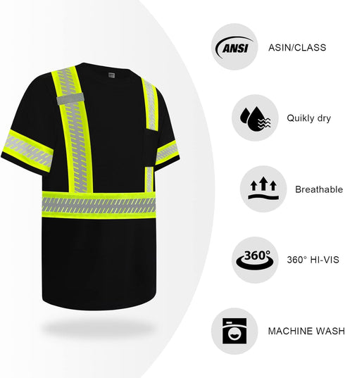 TCCFCCT High Visibility Shirts for Men Class 3 Hi Vis Reflective Safety Shirts for Men Women, Short Sleeve Construction Work Shirts with Green Ext...