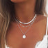 Layered Lotus Pendant Necklaces Silver Bead Choker Necklace Chain Adjustable Jewelry for Women...