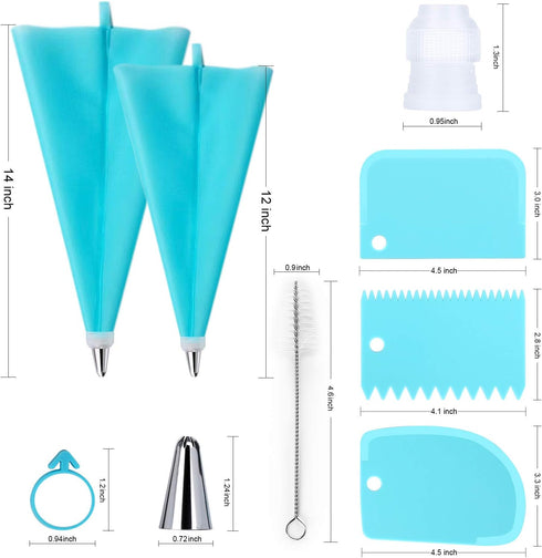 34Pcs Piping Bags and Tips Set, Bake Cake Decorating Kit with 24 Stainless Steel Tips, 2 Reusable Silicone Pastry Bags, 3 Icing Smoother, 2 Couple...