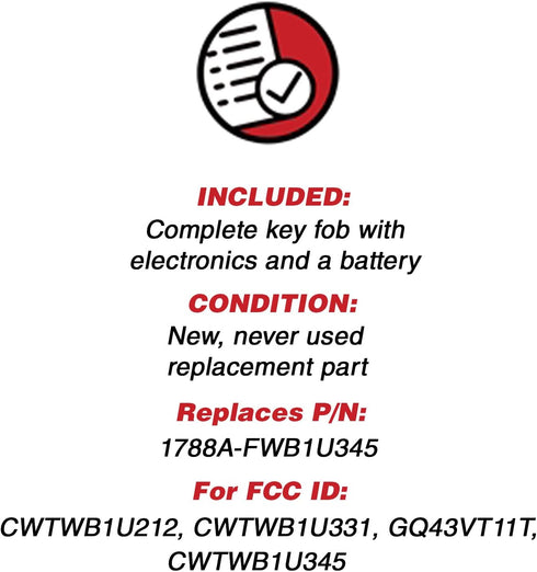 KeylessOption Keyless Entry Remote Control Fob Uncut Blank Car Ignition Key for CWTWB1U345, GQ43VT11T (Pack of 2)...