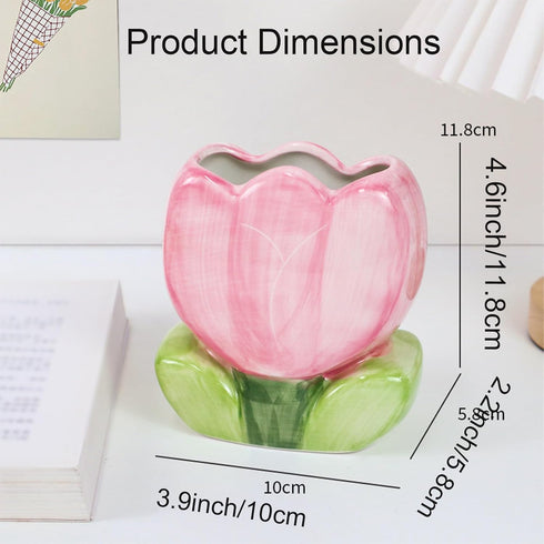 Pen Holder for Office Desk Accessories Aesthetic Pink Makeup Brush Holder Pencil Holder Cute Tulips Home Decor Birthday Gifts for Women Vanity Too...