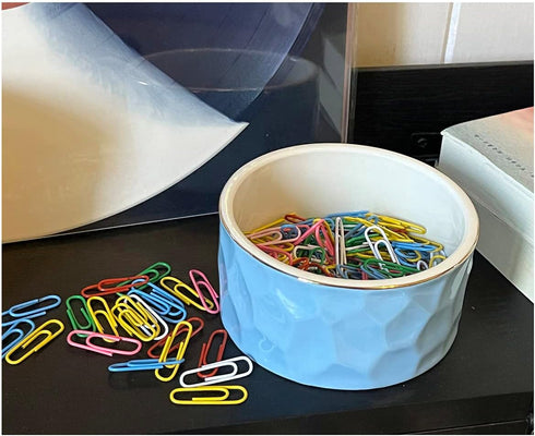 Ceramic Paper Clip Holder Ceramic Paper Clip Dispenser Organizer for Office Desk Binder Clip Holder (Blue)...