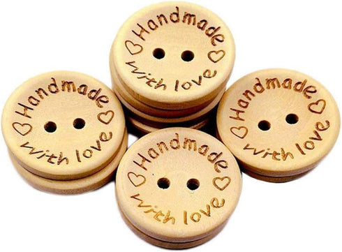 100 Pcs Wooden Buttons Handmade with Love Round Sewing Button 2 Holes Crafts Decor Button DIY Craft Supplies (25MM)...