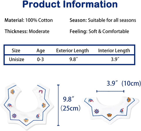 3 Pack 360° Rotate Pure Cotton Baby Bibs, Newborn Muslin Bibs For Teething And Drooling,Unisex Baby Bibs For Toddler, Adjustable With Snaps, Super...