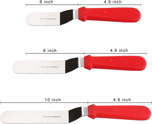 Offset Spatula set of 3 Red 6 8 & 10 Inch Cake Frosting Angled Icing Spatula for Decorating...
