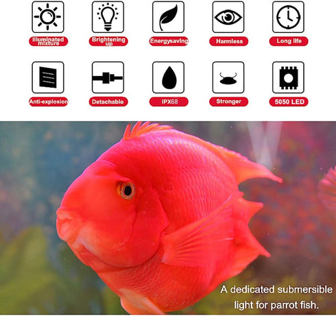 MQ 12 in Submersible LED Aquarium Light, 2W Color Changing Fish Tank Light with Remote Control, IP68 Crystal Glass 12 LEDs Lights Bar, for Fish Ta...
