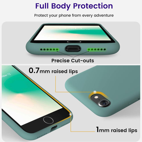 OTOFLY Ultra Slim Fit Liquid Silicone Shockproof Case for iPhone SE 3rd/2nd Gen, iPhone 8/7 - Pine Green...