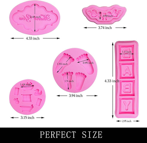 Baby Shower Fondant Molds (5 Pack), Cute Silicone Chocolate, Feet Molds, Clothes Decorate Mould for Baby Baptism Theme Party, Cake Baking, Cupcake...