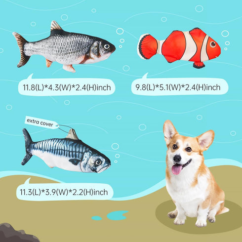Electric Moving Dog Fish Toy 2 Pack with Updated Motor Realistic Flopping Fish Oxford Cloth Interactive Dog Toys Pet Toys for Small Dogs (with a W...