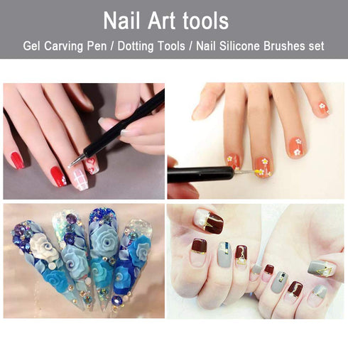 5pcs Nail Art Dotting Tools Pen Dual Head UV Gel Carving Pen Nail Silicone Brushes Set Pottery Clay Sculpting Tools Modeling Painting Drawing Tool...