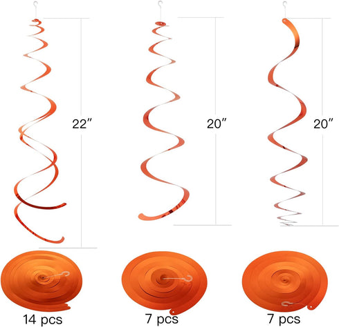 WEVEN Orange Party Hanging Swirl Decorations Plastic Streamer for Ceiling, Pack of 28...