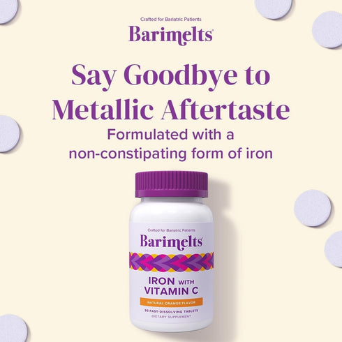 Barimelts Iron with Vitamin C, 90 Fast-Dissolving Tablets (1-Month Supply), Sugar-Free Bariatric Iron Supplement for Women, Natural Orange Flavor...