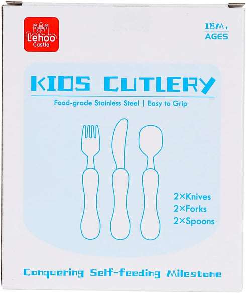 Lehoo Castle Toddler Utensils Kids Silverware, 6pcs Safety Stainless Steel Toddler Fork Spoon Knife Set, Children Flatware Set, Safety Utensils fo...