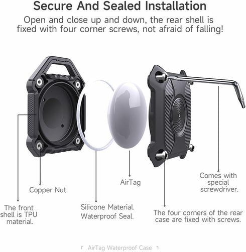 Waterproof Holder Case for Airtag 4 Pack Screw Full cover Shockproof Compatible with Apple Air tag tracker key ring protective for Luggage, Backpa...