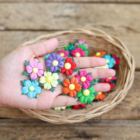 Handmade 100 Pcs Lovely Mulberry Paper Flowers 30x30mm Scrapbooking Wedding DIY Craft Supplies Card Paper Flowers Craft Projects (10 Colors)...