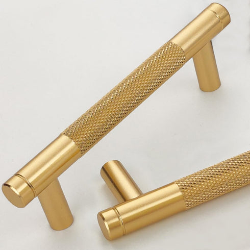 2 Pack 3 3/4 Inch 96 mm Gold Knurled Cabinet Handles Cabinet Pulls Aluminum Handles Drawer Pulls Oxidation Finish with Diamond Pattern 5" Length (...