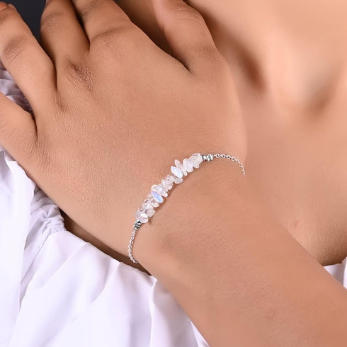 Gempires Natural Moonstone Bar Bracelet, New Beginning Gemstone, June Birthstone Jewelry, Perfect Gift, Adjustable 7 to 8-inch Chain (Moonstone)...