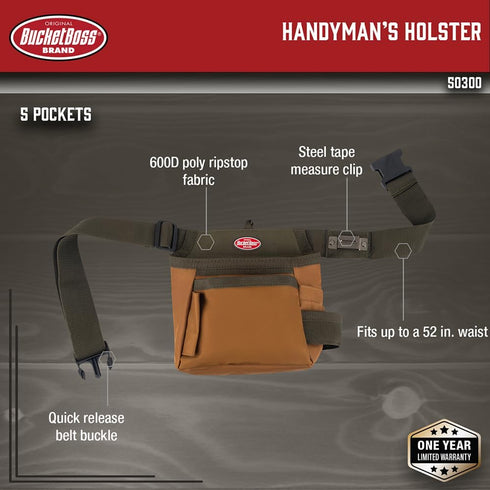 Bucket Boss - Handyman’s Holster, Tool Belts - Original Series (50300), Brown...