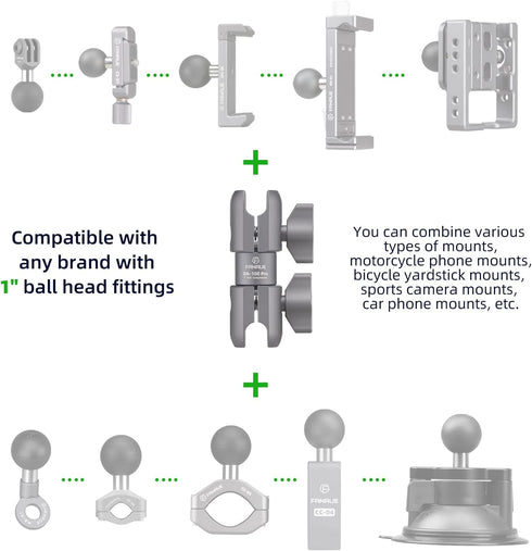 FANAUE Composite Double Socket Swivel Arm,DA-100PRO 3.7" Length, Aluminum Construction, Compatible with RAM Mounts B Size 1" Ball Components...
