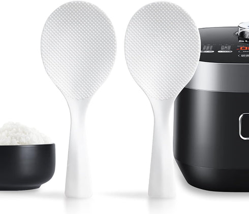 2 Pcs Plastic Rice Paddle,Non Stick Standing Rice Spoon Scooper Spatula,Heat Resistant Rice Cooker Spoon (White)...