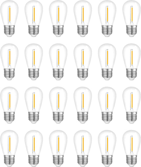 24-Pack String Light Bulbs, S14 Outdoor Waterproof Replacement Bulb, E26 Base Bulbs, 1W 120V, 2700K Warm White...